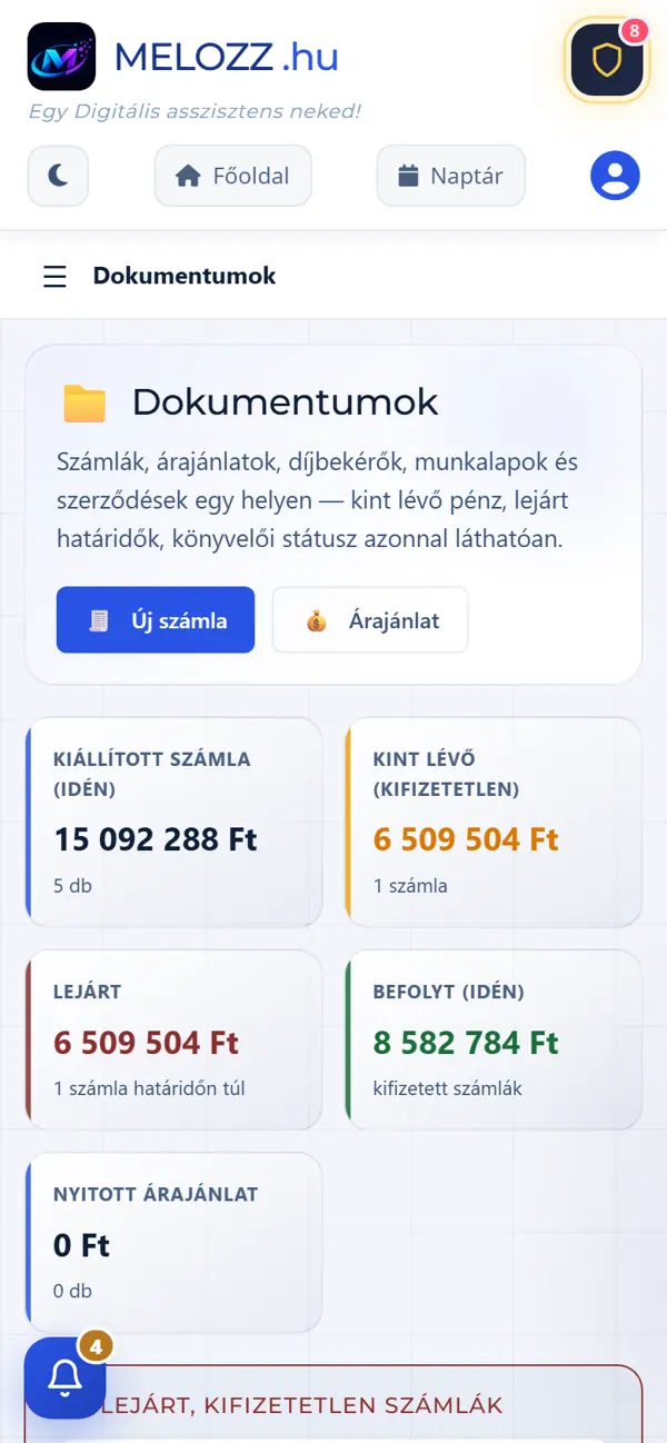 A Melozz telefonon: számlák és kintlévőségek