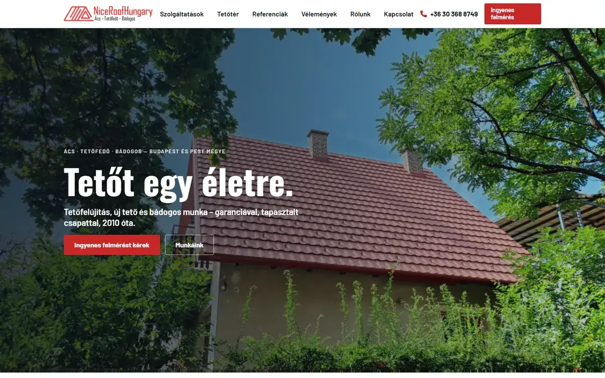 Egy Melozz Web céges weboldal főoldala
